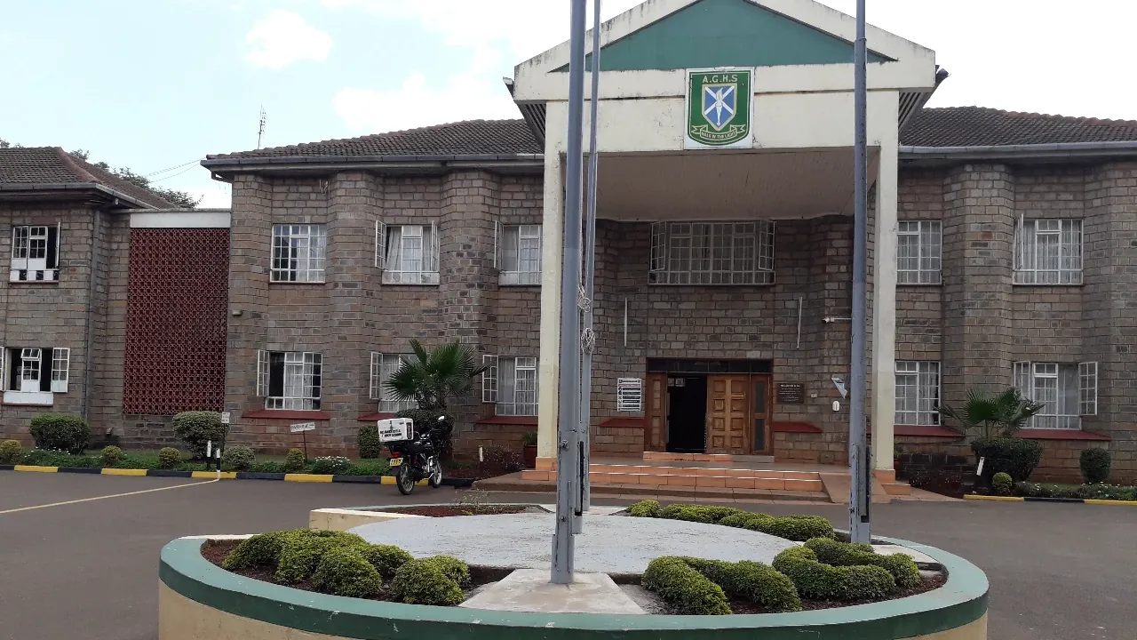 The administration block, with the crest above the entrance