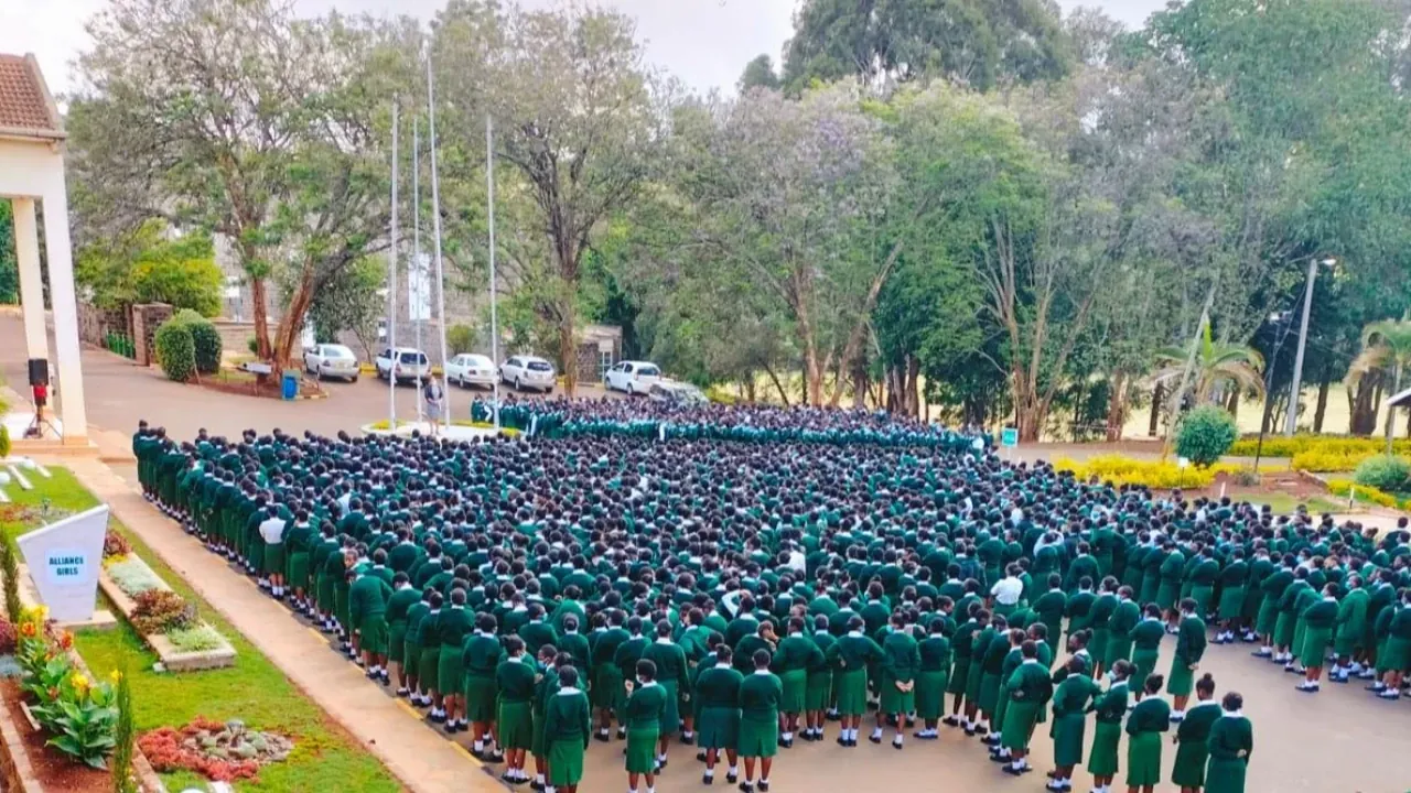 The whole school at morning assembly on the parade ground